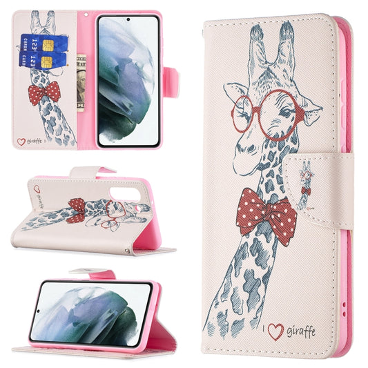 For Samsung Galaxy S21 FE Colored Drawing Pattern Horizontal Flip Leather Case with Holder & Card Slots & Wallet(Deer) by buy2fix