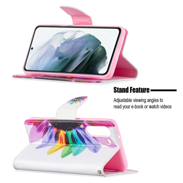 For Samsung Galaxy S21 FE Colored Drawing Pattern Horizontal Flip Leather Case with Holder & Card Slots & Wallet(Sun Flower) by buy2fix