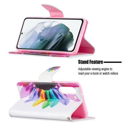 For Samsung Galaxy S21 FE Colored Drawing Pattern Horizontal Flip Leather Case with Holder & Card Slots & Wallet(Sun Flower) by buy2fix