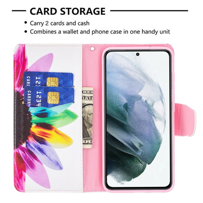 For Samsung Galaxy S21 FE Colored Drawing Pattern Horizontal Flip Leather Case with Holder & Card Slots & Wallet(Sun Flower) by buy2fix