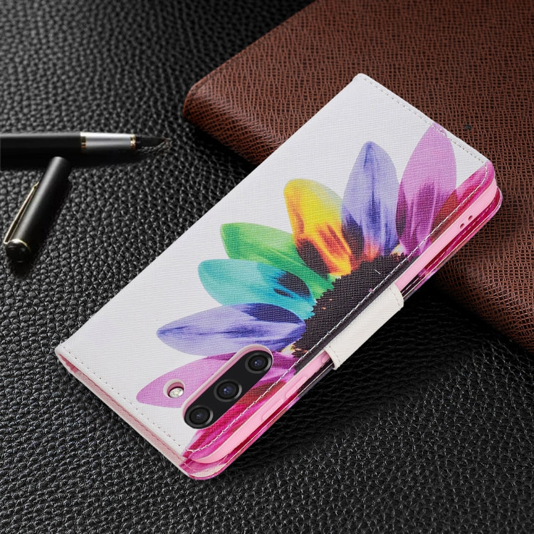 For Samsung Galaxy S21 FE Colored Drawing Pattern Horizontal Flip Leather Case with Holder & Card Slots & Wallet(Sun Flower) by buy2fix