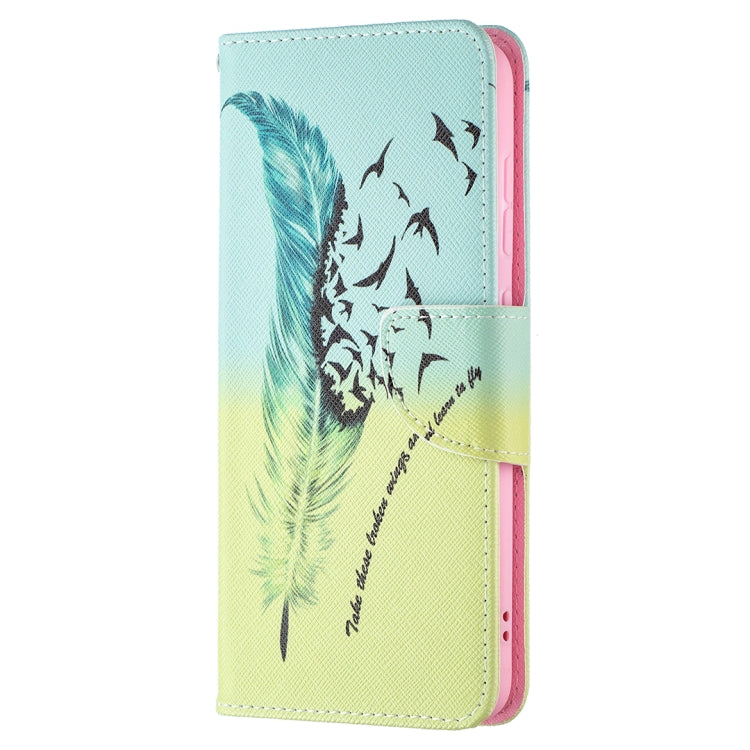 For Samsung Galaxy S21 FE Colored Drawing Pattern Horizontal Flip Leather Case with Holder & Card Slots & Wallet(Feather) by buy2fix