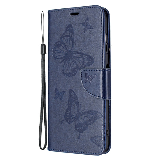 For Nokia G20 / G10 Embossing Two Butterflies Pattern Horizontal Flip PU Leather Case with Holder & Card Slot & Wallet & Lanyard(Dark Blue) by buy2fix
