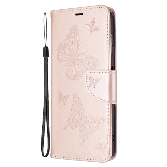 For Nokia G20 / G10 Embossing Two Butterflies Pattern Horizontal Flip PU Leather Case with Holder & Card Slot & Wallet & Lanyard(Rose Gold) by buy2fix