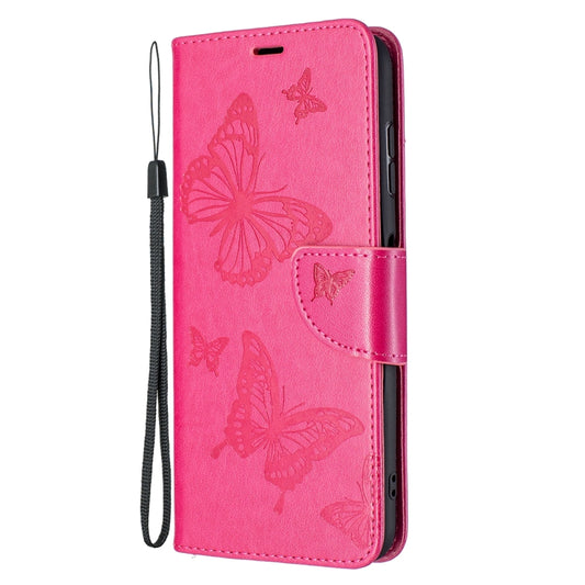 For Nokia G20 / G10 Embossing Two Butterflies Pattern Horizontal Flip PU Leather Case with Holder & Card Slot & Wallet & Lanyard(Rose Red) by buy2fix
