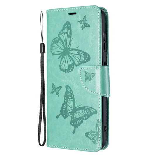 For Nokia G20 / G10 Embossing Two Butterflies Pattern Horizontal Flip PU Leather Case with Holder & Card Slot & Wallet & Lanyard(Green) by buy2fix