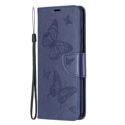 For Nokia 1.4 Embossing Two Butterflies Pattern Horizontal Flip PU Leather Case with Holder & Card Slot & Wallet & Lanyard(Dark Blue) by buy2fix