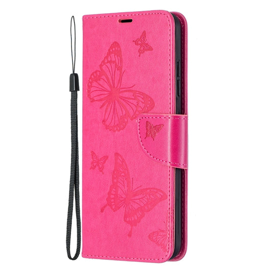 For Nokia 1.4 Embossing Two Butterflies Pattern Horizontal Flip PU Leather Case with Holder & Card Slot & Wallet & Lanyard(Rose Red) by buy2fix