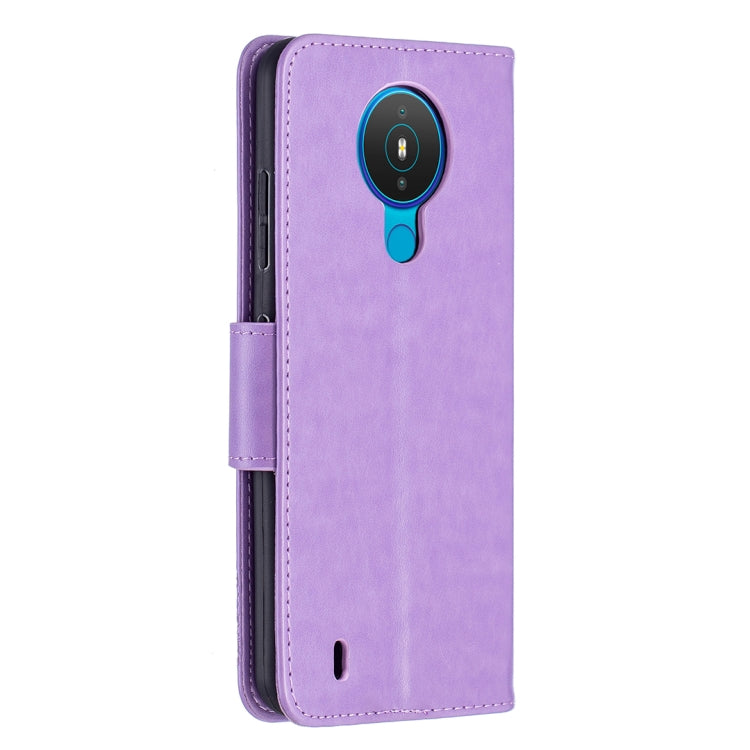 For Nokia 1.4 Embossing Two Butterflies Pattern Horizontal Flip PU Leather Case with Holder & Card Slot & Wallet & Lanyard(Purple) by buy2fix