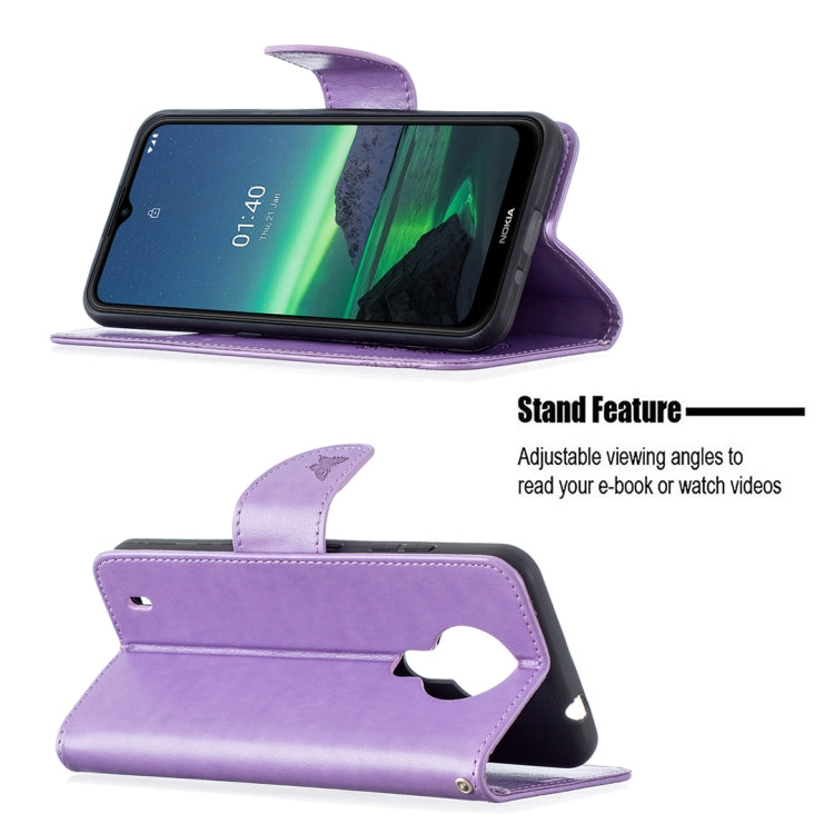 For Nokia 1.4 Embossing Two Butterflies Pattern Horizontal Flip PU Leather Case with Holder & Card Slot & Wallet & Lanyard(Purple) by buy2fix