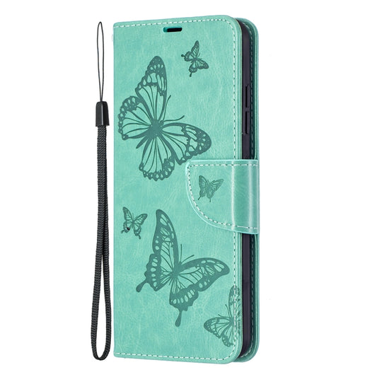 For Nokia 1.4 Embossing Two Butterflies Pattern Horizontal Flip PU Leather Case with Holder & Card Slot & Wallet & Lanyard(Green) by buy2fix