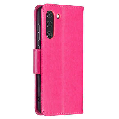 For Samsung Galaxy S21 FE Embossing Two Butterflies Pattern Horizontal Flip PU Leather Case with Holder & Card Slot & Wallet & Lanyard(Rose Red) by buy2fix