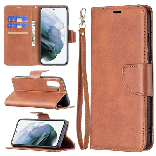 For Samsung Galaxy S21 FE Retro Lambskin Texture Pure Color Horizontal Flip PU Leather Case with Holder & Card Slots & Wallet & Lanyard(Brown) by buy2fix
