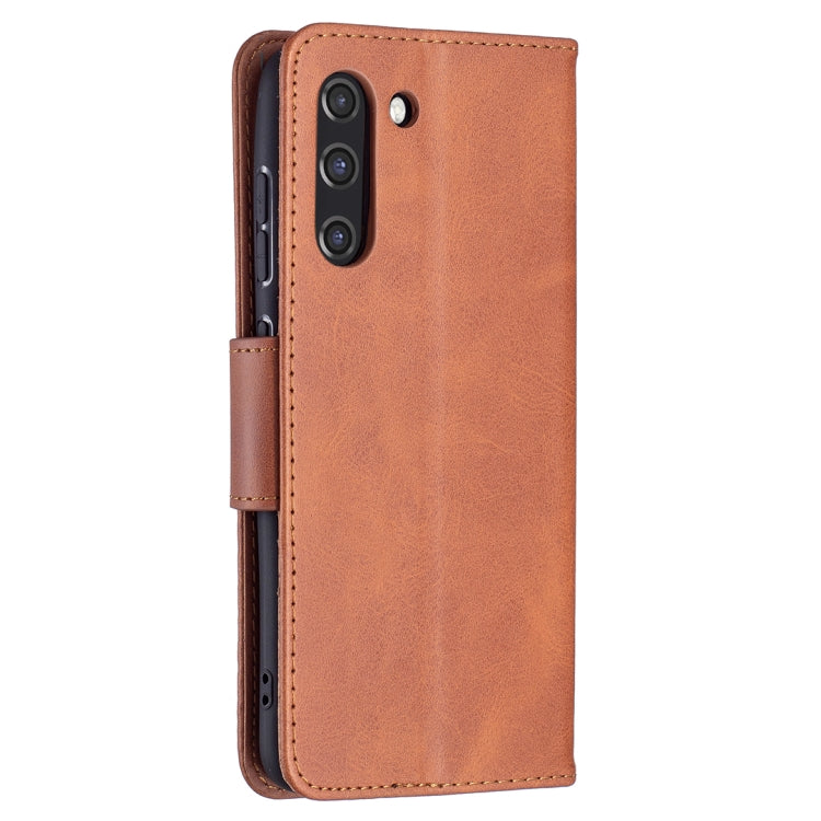 For Samsung Galaxy S21 FE Retro Lambskin Texture Pure Color Horizontal Flip PU Leather Case with Holder & Card Slots & Wallet & Lanyard(Brown) by buy2fix