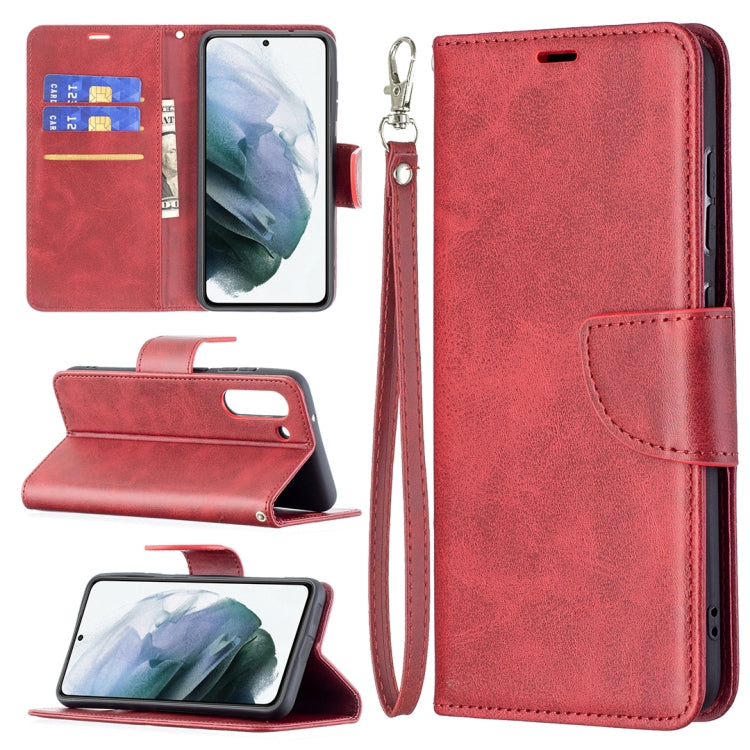 For Samsung Galaxy S21 FE Retro Lambskin Texture Pure Color Horizontal Flip PU Leather Case with Holder & Card Slots & Wallet & Lanyard(Red) by buy2fix