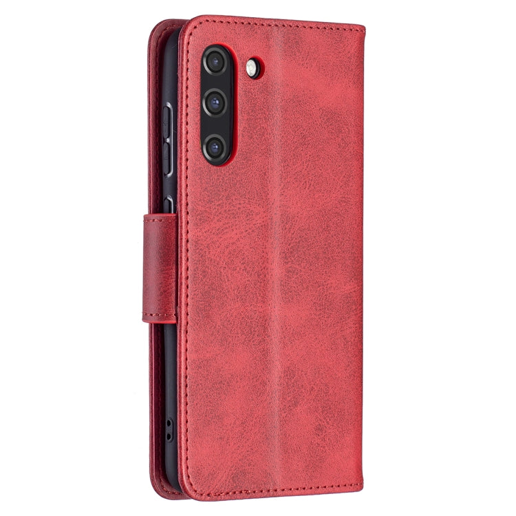 For Samsung Galaxy S21 FE Retro Lambskin Texture Pure Color Horizontal Flip PU Leather Case with Holder & Card Slots & Wallet & Lanyard(Red) by buy2fix