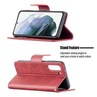 For Samsung Galaxy S21 FE Retro Lambskin Texture Pure Color Horizontal Flip PU Leather Case with Holder & Card Slots & Wallet & Lanyard(Red) by buy2fix