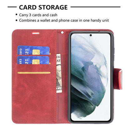 For Samsung Galaxy S21 FE Retro Lambskin Texture Pure Color Horizontal Flip PU Leather Case with Holder & Card Slots & Wallet & Lanyard(Red) by buy2fix