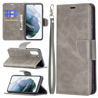 For Samsung Galaxy S21 FE Retro Lambskin Texture Pure Color Horizontal Flip PU Leather Case with Holder & Card Slots & Wallet & Lanyard(Grey) by buy2fix