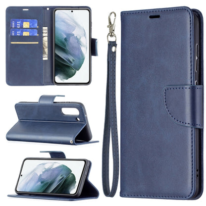 For Samsung Galaxy S21 FE Retro Lambskin Texture Pure Color Horizontal Flip PU Leather Case with Holder & Card Slots & Wallet & Lanyard(Blue) by buy2fix