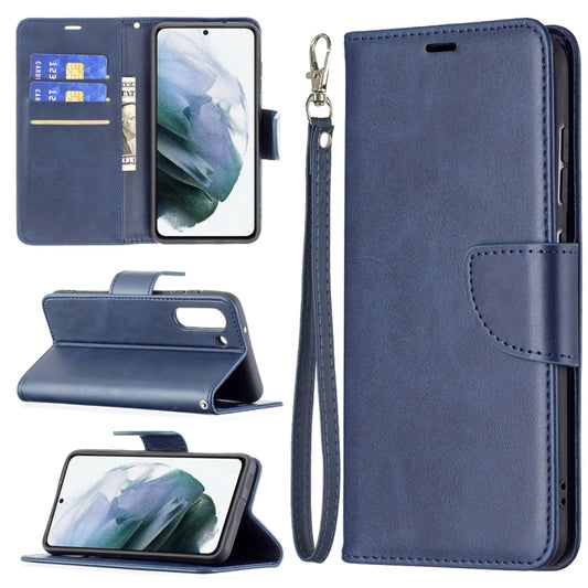 For Samsung Galaxy S21 FE Retro Lambskin Texture Pure Color Horizontal Flip PU Leather Case with Holder & Card Slots & Wallet & Lanyard(Blue) by buy2fix