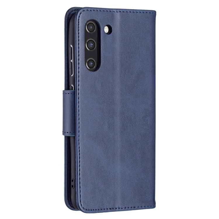 For Samsung Galaxy S21 FE Retro Lambskin Texture Pure Color Horizontal Flip PU Leather Case with Holder & Card Slots & Wallet & Lanyard(Blue) by buy2fix
