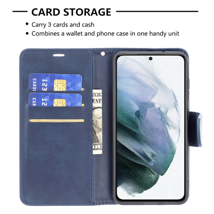 For Samsung Galaxy S21 FE Retro Lambskin Texture Pure Color Horizontal Flip PU Leather Case with Holder & Card Slots & Wallet & Lanyard(Blue) by buy2fix