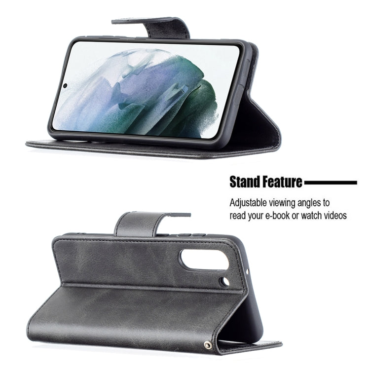 For Samsung Galaxy S21 FE Retro Lambskin Texture Pure Color Horizontal Flip PU Leather Case with Holder & Card Slots & Wallet & Lanyard(Black) by buy2fix