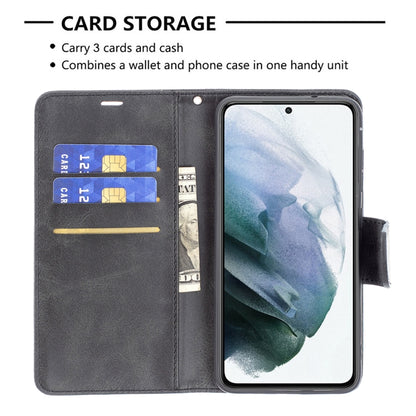 For Samsung Galaxy S21 FE Retro Lambskin Texture Pure Color Horizontal Flip PU Leather Case with Holder & Card Slots & Wallet & Lanyard(Black) by buy2fix
