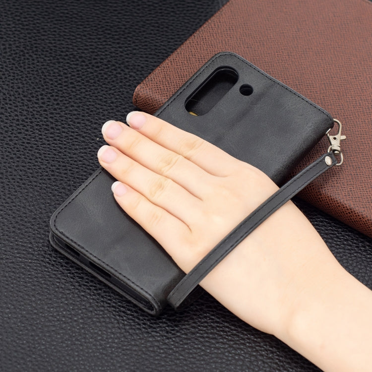 For Samsung Galaxy S21 FE Retro Lambskin Texture Pure Color Horizontal Flip PU Leather Case with Holder & Card Slots & Wallet & Lanyard(Black) by buy2fix
