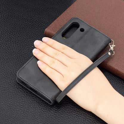 For Samsung Galaxy S21 FE Retro Lambskin Texture Pure Color Horizontal Flip PU Leather Case with Holder & Card Slots & Wallet & Lanyard(Black) by buy2fix