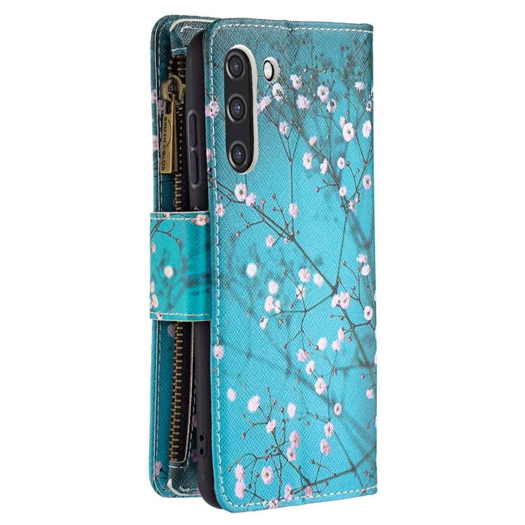 For Samsung Galaxy S21 FE Colored Drawing Pattern Zipper Horizontal Flip Leather Case with Holder & Card Slots & Wallet(Plum Blossom) by buy2fix