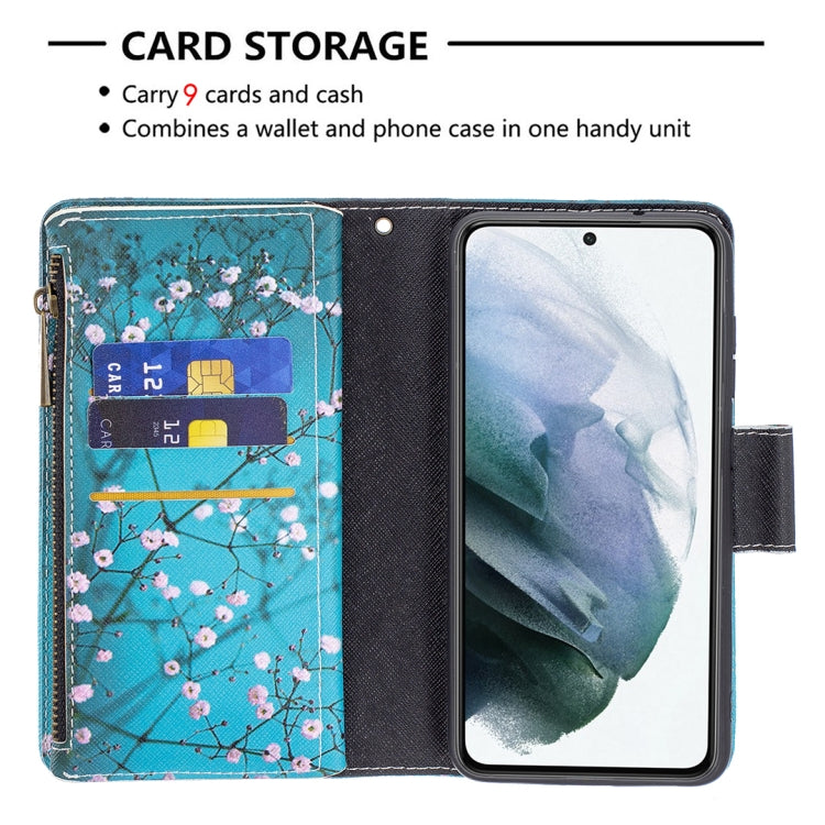 For Samsung Galaxy S21 FE Colored Drawing Pattern Zipper Horizontal Flip Leather Case with Holder & Card Slots & Wallet(Plum Blossom) by buy2fix