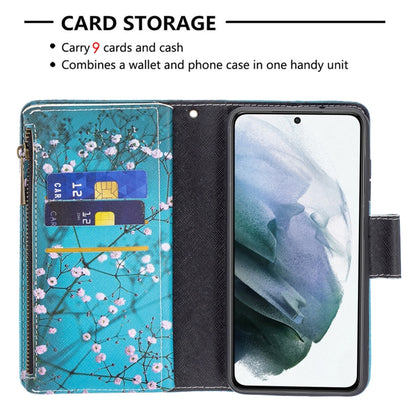 For Samsung Galaxy S21 FE Colored Drawing Pattern Zipper Horizontal Flip Leather Case with Holder & Card Slots & Wallet(Plum Blossom) by buy2fix