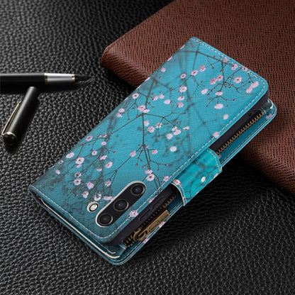For Samsung Galaxy S21 FE Colored Drawing Pattern Zipper Horizontal Flip Leather Case with Holder & Card Slots & Wallet(Plum Blossom) by buy2fix