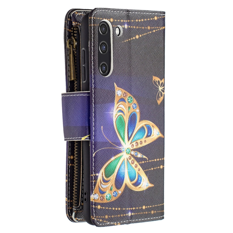 For Samsung Galaxy S21 FE Colored Drawing Pattern Zipper Horizontal Flip Leather Case with Holder & Card Slots & Wallet(Big Butterfly) by buy2fix