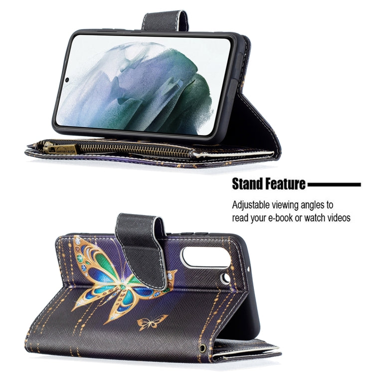 For Samsung Galaxy S21 FE Colored Drawing Pattern Zipper Horizontal Flip Leather Case with Holder & Card Slots & Wallet(Big Butterfly) by buy2fix