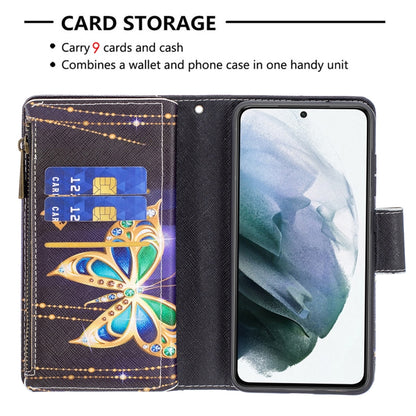 For Samsung Galaxy S21 FE Colored Drawing Pattern Zipper Horizontal Flip Leather Case with Holder & Card Slots & Wallet(Big Butterfly) by buy2fix