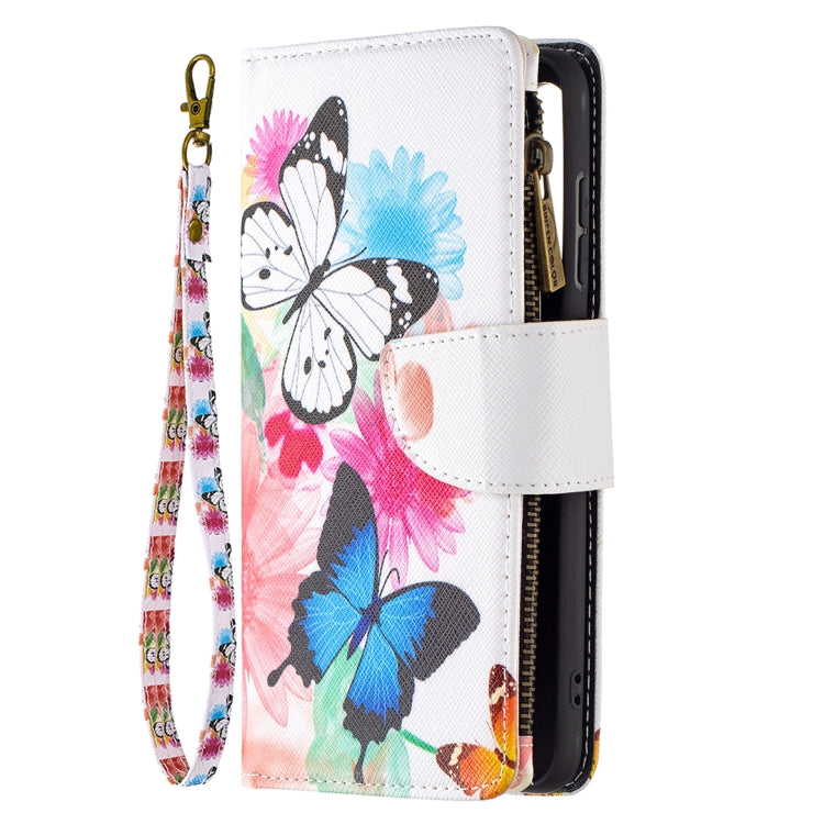 For Samsung Galaxy S21 FE Colored Drawing Pattern Zipper Horizontal Flip Leather Case with Holder & Card Slots & Wallet(Two Butterflies) by buy2fix