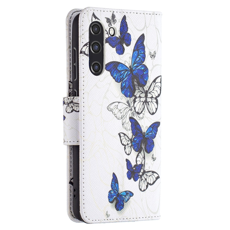 For Samsung Galaxy S21 FE Colored Drawing Pattern Horizontal Flip Leather Case with Holder & Card Slots & Wallet(Blue Butterflies) by buy2fix