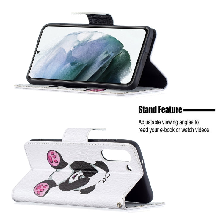 For Samsung Galaxy S21 FE Colored Drawing Pattern Horizontal Flip Leather Case with Holder & Card Slots & Wallet(Panda) - Galaxy Phone Cases by buy2fix | Online Shopping UK | buy2fix