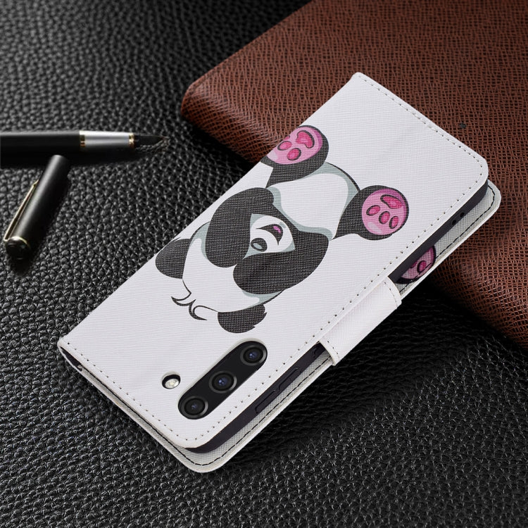 For Samsung Galaxy S21 FE Colored Drawing Pattern Horizontal Flip Leather Case with Holder & Card Slots & Wallet(Panda) - Galaxy Phone Cases by buy2fix | Online Shopping UK | buy2fix