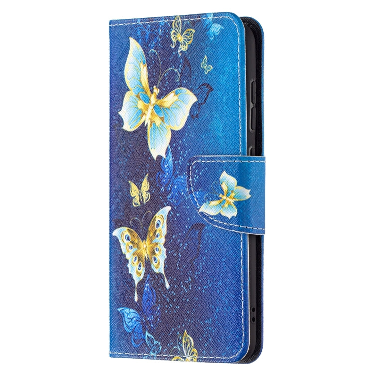 For Samsung Galaxy S21 FE Colored Drawing Pattern Horizontal Flip Leather Case with Holder & Card Slots & Wallet(Gold Butterfly) by buy2fix