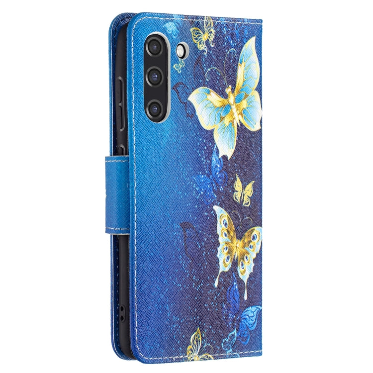 For Samsung Galaxy S21 FE Colored Drawing Pattern Horizontal Flip Leather Case with Holder & Card Slots & Wallet(Gold Butterfly) by buy2fix