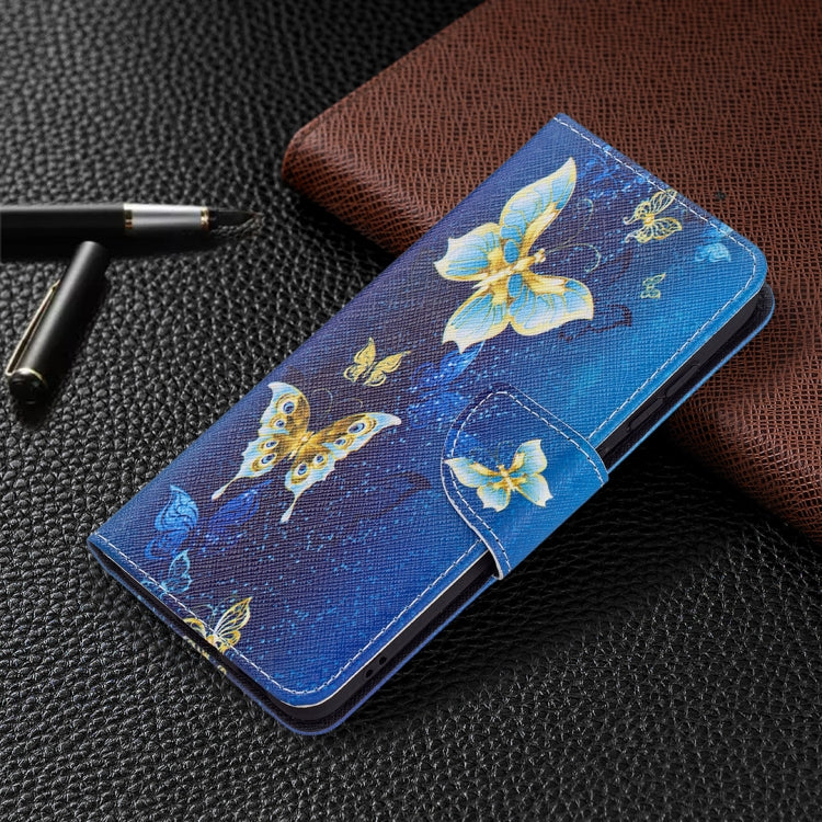 For Samsung Galaxy S21 FE Colored Drawing Pattern Horizontal Flip Leather Case with Holder & Card Slots & Wallet(Gold Butterfly) by buy2fix