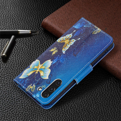 For Samsung Galaxy S21 FE Colored Drawing Pattern Horizontal Flip Leather Case with Holder & Card Slots & Wallet(Gold Butterfly) by buy2fix
