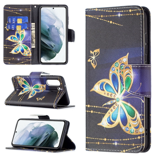 For Samsung Galaxy S21 FE Colored Drawing Pattern Horizontal Flip Leather Case with Holder & Card Slots & Wallet(Big Butterfly) by buy2fix