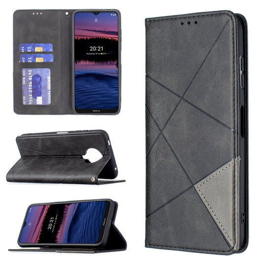 For Nokia G20 / G10 Rhombus Texture Horizontal Flip Magnetic Leather Case with Holder & Card Slots & Wallet(Black) - Nokia Cases by buy2fix | Online Shopping UK | buy2fix
