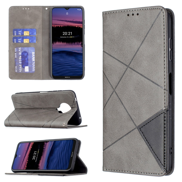 For Nokia G20 / G10 Rhombus Texture Horizontal Flip Magnetic Leather Case with Holder & Card Slots & Wallet(Grey) by buy2fix