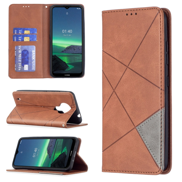 For Nokia 1.4 Rhombus Texture Horizontal Flip Magnetic Leather Case with Holder & Card Slots & Wallet(Brown) by buy2fix